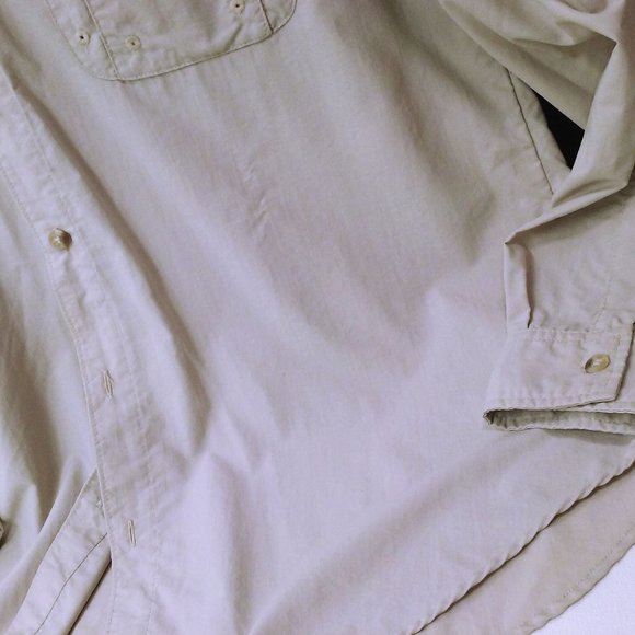 Vintage 90s Columbia PFG Shirt OmniShade Mens-M Pockets LSL Nylon Beige - Picture 10 of 10